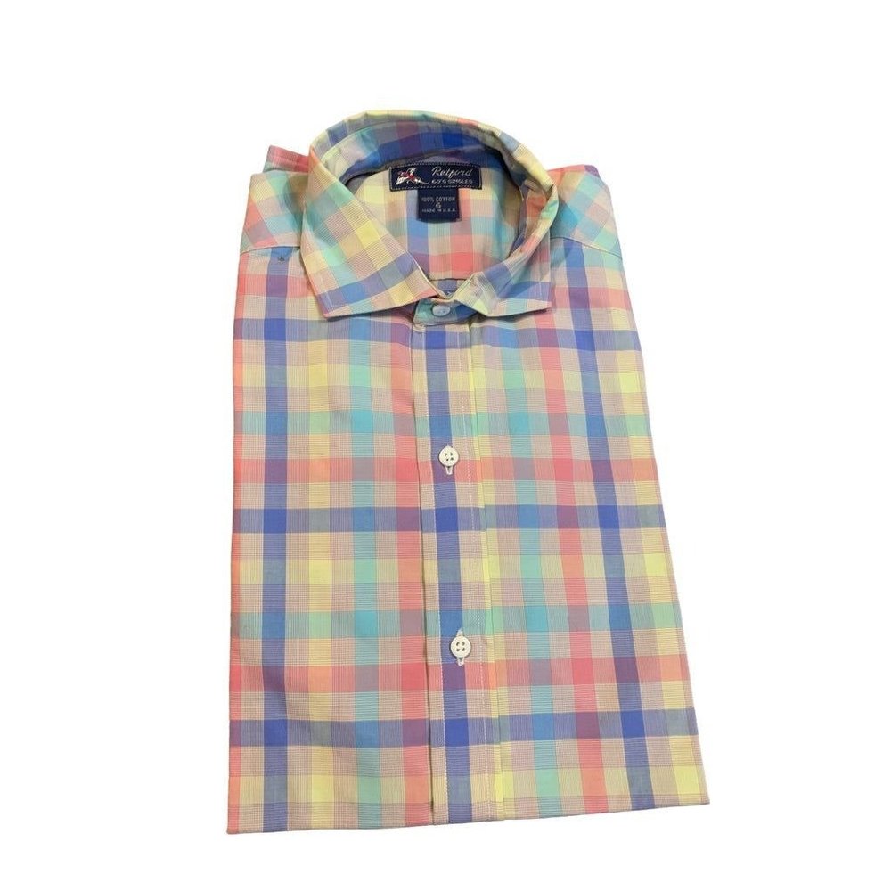 6 Retford Boys‎ Plaid Pastel Button Up Shirt New Made in USA 100% Cotton
